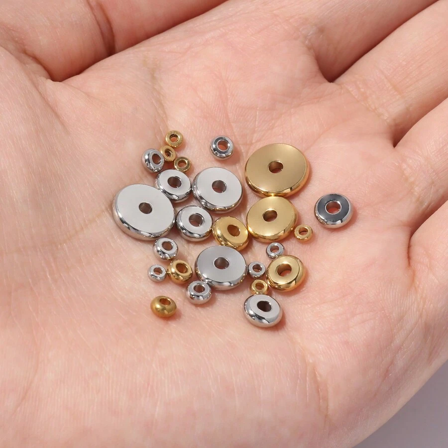 20入組3-10MM不銹鋼金屬平底珠子鬆動隔片珠子適合珠寶製作DIY項鍊手環配件