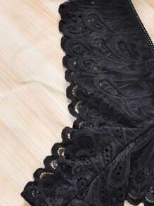 大碼女性性感蕾絲低腰透氣內褲 - 黑色 - 查看 6