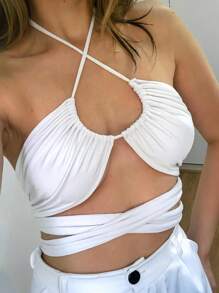 Top Cropped ou Kit Duo Amarração Faixas Multi Formas de amarrar Preto Sexy Calor Verão Carnaval Multi Amarrações