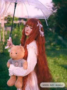 Của phụ nữ 1m Dài Sợi tổng hợp Chất xơ Tóc giả xoăn In 40 Inch Chiều dài Tóc mái , Thích hợp Đối với Mặc hàng ngày , Cam-đỏ Màu sắc - Gỗ đỏ - Xem 2