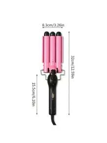 Pink Egg Roll Three-Bar Curling Iron For Big Wavy Water Ripple Triple Tube Electric Hair Curler - Pink - View 3