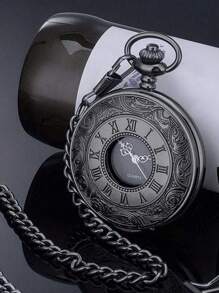 1 pièce Montre de poche pendentif avec chiffres romains, collier de montre de poche vintage unisexe avec couvercle rabattable, cadeau pour les étudiants retournant à l'école