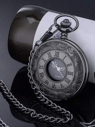 1 pieza Reloj de bolsillo con colgante de números romanos, collar vintage unisex con reloj de bolsillo con tapa abatible, como regalo para estudiantes que regresan a la escuela
