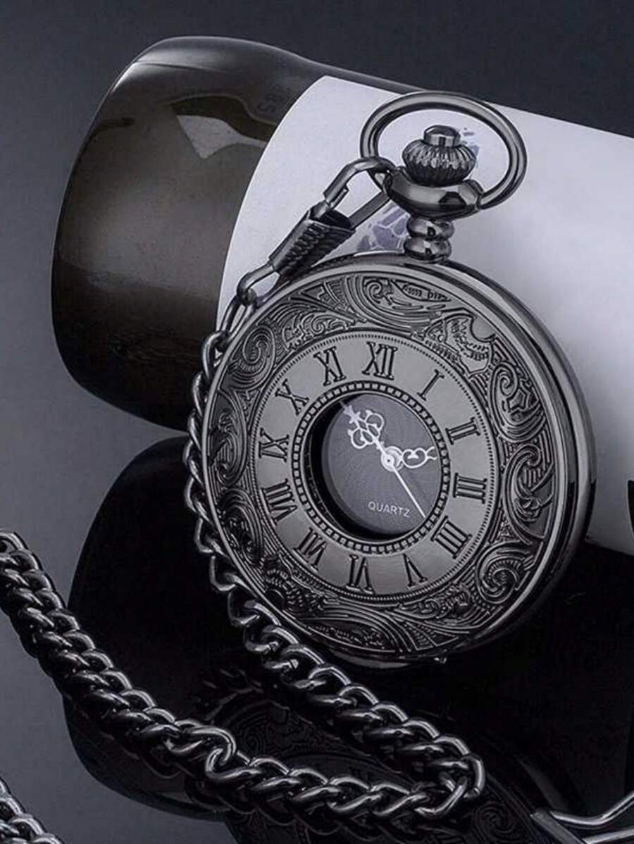1 pièce Montre de poche pendentif avec chiffres romains, collier de montre de poche vintage unisexe avec couvercle rabattable, cadeau pour les étudiants retournant à l'école