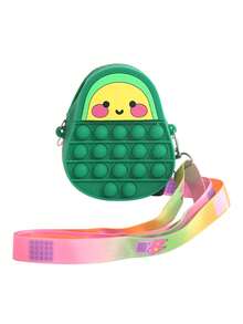 兒童錢包錢包矽膠減壓擠壓袋防滑鼠先鋒卡通水果單肩袋解壓玩具收納袋 - 綠色 - 查看 1