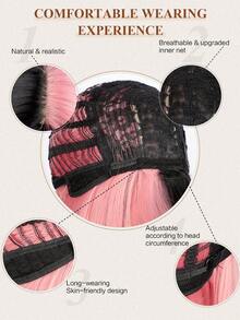 Half Pink Half Black Short Straight Bob Wig With Bangs Synthetic Wig for Daily Party Use 12Inch - Two-Tone - View 7