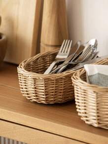 1入手編柳條麵包籃、藤製收納籃、花籃、水果籃-可重複使用的柳條編織盤子,非常適用於甜點、小食和麵包-裝飾性廚房和房間用品 - 薑色 - 查看 3