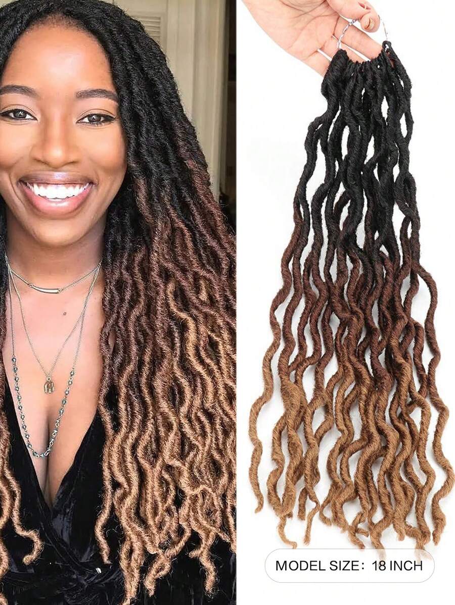 1-6 paquetes de cabello trenzado sintético estilo dreadlocks africanos con raíces degradadas tipo diosa - Multicolor - Ver 1