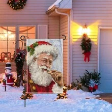 1pc可愛的聖誕老人花園旗幟,現代粗麻布垂直雙面迎賓家庭旗幟,適用於聖誕冬季庭院室外裝飾(不含旗杆)