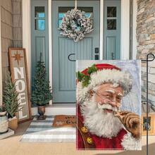 1pc可愛的聖誕老人花園旗幟,現代粗麻布垂直雙面迎賓家庭旗幟,適用於聖誕冬季庭院室外裝飾(不含旗杆)