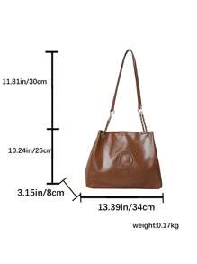 1pc Solid Color Tote Bag With Zipper Closure Suitable For Women's Daily Wear - Brown - View 8