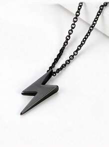 Men Lightning Pendant Necklace Stainless Steel Punk Hip Pop Style - Silver - View 5