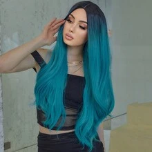 美人鱼蓝色深色发根 26 英寸长波浪发适合女性日常使用派对度假节日角色扮演自然性感浪漫简约时髦万圣节圣诞服装耐热假发 - 彩色 - 查看 3