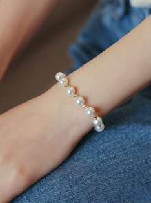 1pc New Arrival Pearl Bracelet With Unique & Minimalist Design, Simple And Sweet Style - White - View 3