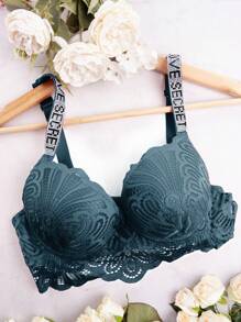 Push-Up Bra With Adjustable Sexy Rhinestones | Comfortable Pushup Bra With Rhinestones And Support - Green - View 1