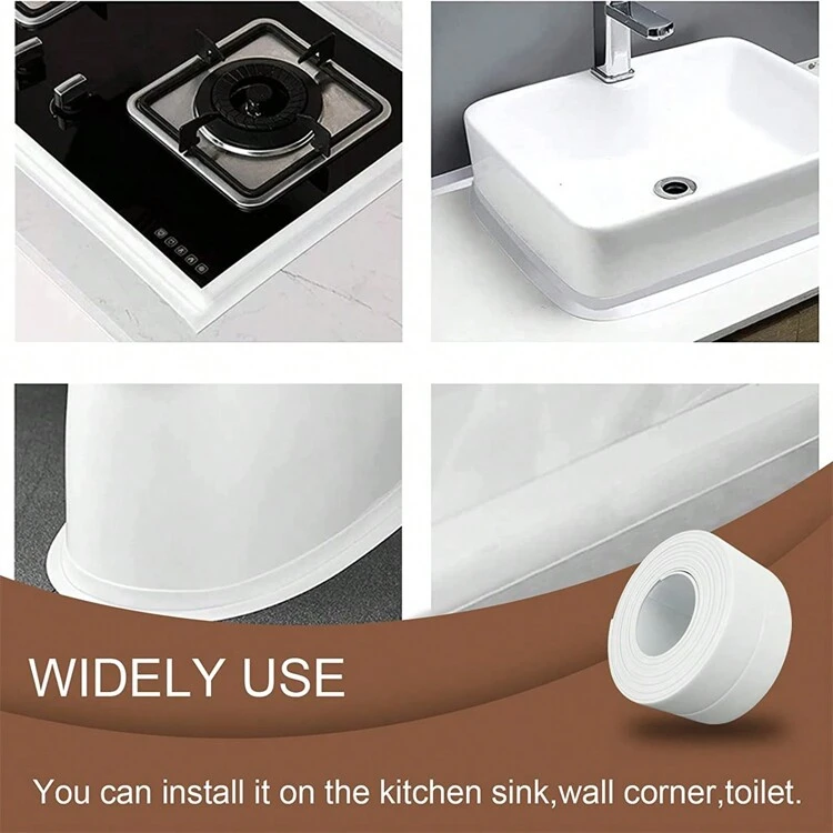 3.2m PVC Mảnh dán Ruy băng Phòng tắm Tắm Phòng vệ sinh Caulk Ruy băng Tự dính Không thấm nước Chống mốc Đối với Phòng bếp Bồn rửa chén Tường Góc - trắng - Xem 5