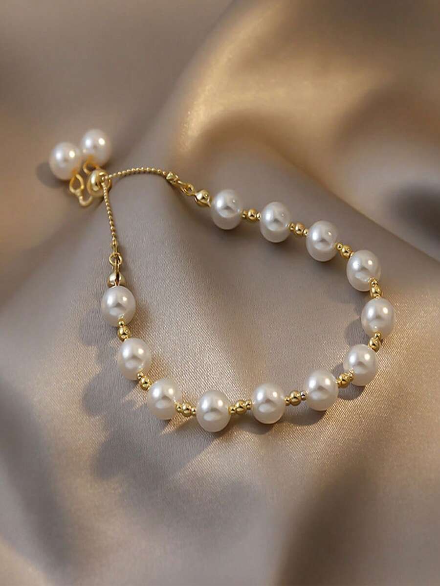 1 件青少年珍珠手链，全新设计，时尚，独特设计，超级仙女，温柔可爱的小女孩手链 - 白色 - 查看 1