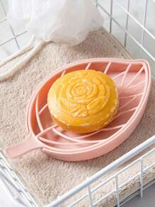 1入組塑料皂盤現代葉形浴室瀝水皂盤架 - 粉色 - 查看 4