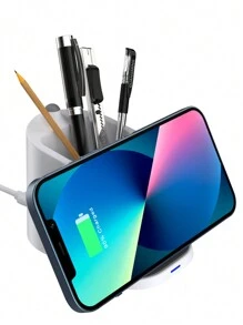 15w Pen Holder Wireless Charger Compatible With IPhone 8/X/11/12/13/14 Series And Android Phones With Qi Wireless Charging Function - White - View 1