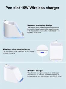 15w Pen Holder Wireless Charger Compatible With IPhone 8/X/11/12/13/14 Series And Android Phones With Qi Wireless Charging Function - White - View 6