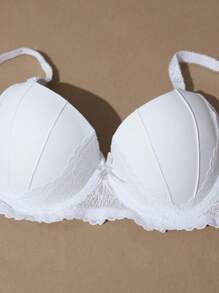 1 Máy Tính Nữ Màu Trắng Viền Ren Push-Up Bra Có Lớp Đệm Dày Để Thu Thập Ngực Và Giảm Tràn Sữa, đồ Lót - trắng - Xem 4