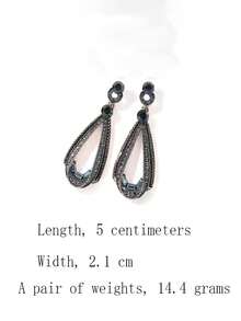 1對新款藍色水滴鑲嵌耳墜,韓版復古時尚女士耳飾