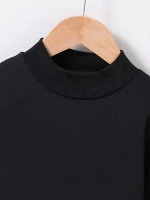 Kids' Round Neck Sweatshirt With Embroidered Letter Patch, Sports Style - Black - View 5