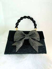 JIOMAY 閃閃發光,閃爍亮晶晶的華麗、優雅、精緻、安靜的奢華閃耀蝴蝶結鑲鑽晚宴包,黑色晚餐包,優雅的鑲鑽、水晶裝飾、仿珍珠適合派對女孩、女人、淑女、新娘,非常適合派對、婚禮、舞會、晚餐/宴會,最好的女性禮物。 - 黑色 - 查看 1