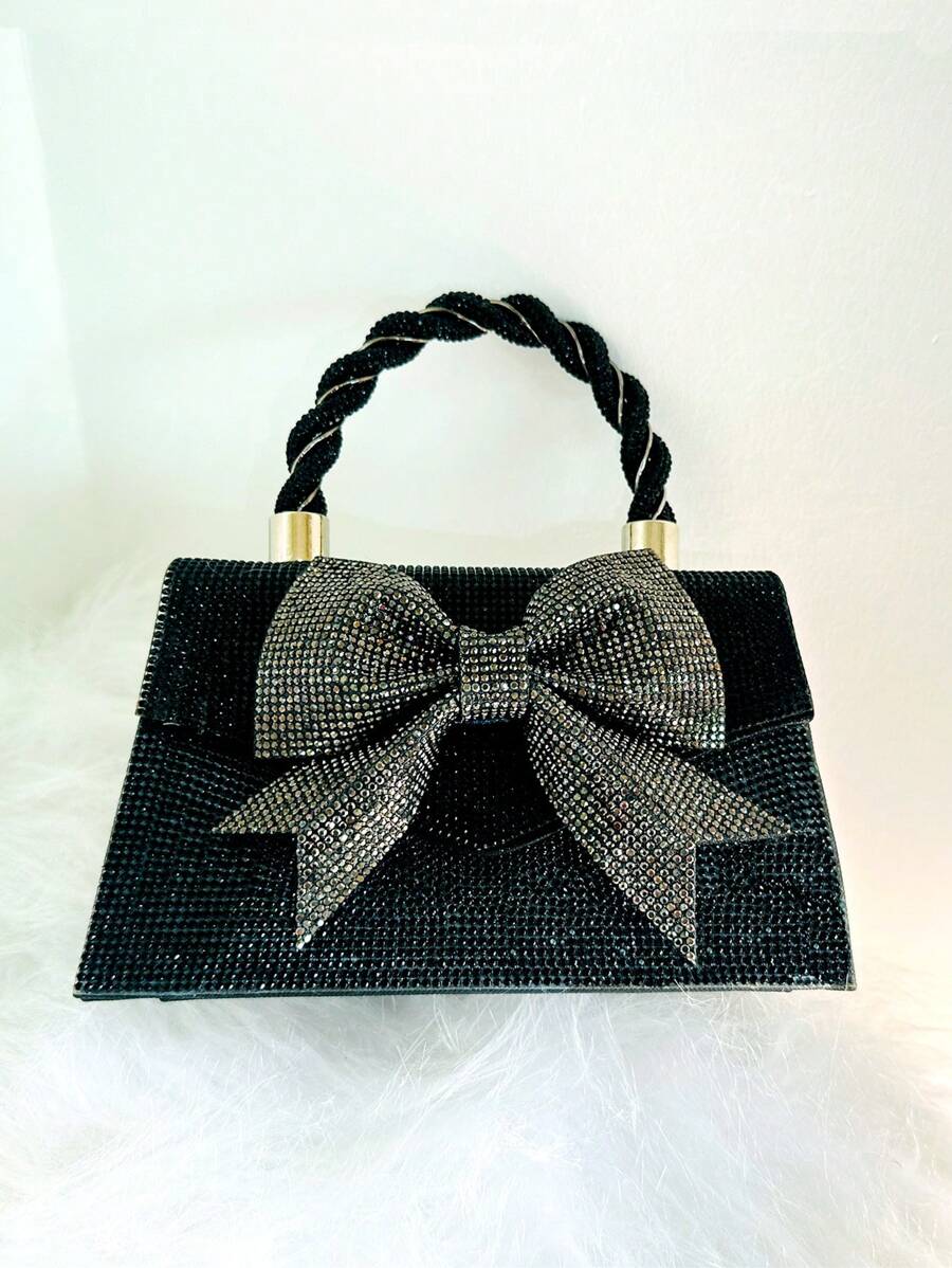 JIOMAY 閃閃發光,閃爍亮晶晶的華麗、優雅、精緻、安靜的奢華閃耀蝴蝶結鑲鑽晚宴包,黑色晚餐包,優雅的鑲鑽、水晶裝飾、仿珍珠適合派對女孩、女人、淑女、新娘,非常適合派對、婚禮、舞會、晚餐/宴會,最好的女性禮物。 - 黑色 - 查看 1