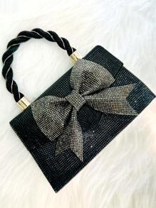 JIOMAY 閃閃發光,閃爍亮晶晶的華麗、優雅、精緻、安靜的奢華閃耀蝴蝶結鑲鑽晚宴包,黑色晚餐包,優雅的鑲鑽、水晶裝飾、仿珍珠適合派對女孩、女人、淑女、新娘,非常適合派對、婚禮、舞會、晚餐/宴會,最好的女性禮物。 - 黑色 - 查看 4