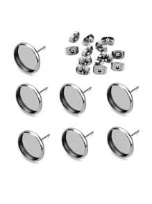 20 Pairs Nickel Free  Stainless Steel Earring Stud Bezel Settings And Stopper Earring Stud Post For Earrings DIY Accessories Finding