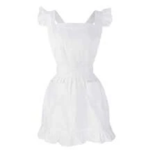 1 pieza Delantal blanco fruncido ribete ajustable con bolsillos , cosplay cocina cocinar limpieza ropa de trabajo - Blanco - Ver 1