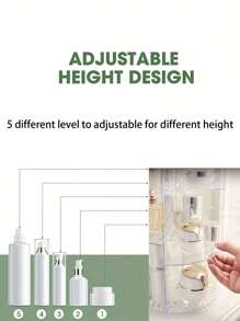 1個360度旋轉化妝品整理盤,透明化妝品展示台,大容量梳妝台收納架,帶5個可調diy托盤,適用於口紅、刷具、臉霜、眼影、指甲油和珠寶,化妝品收納盒適用於桌面,浴室,梳妝臺-透明 - 白色 - 查看 7