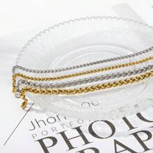 1入時尚男女適用22cm長,3mm/5mm/7mm寬銀色不鏽鋼龍骨手鍊,適合日常佩戴