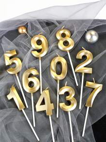 1 件音乐数字生日蜡烛，用于蛋糕装饰和派对用品、甜点烘焙蜡烛插条、圣诞节 - 金色 - 查看 1