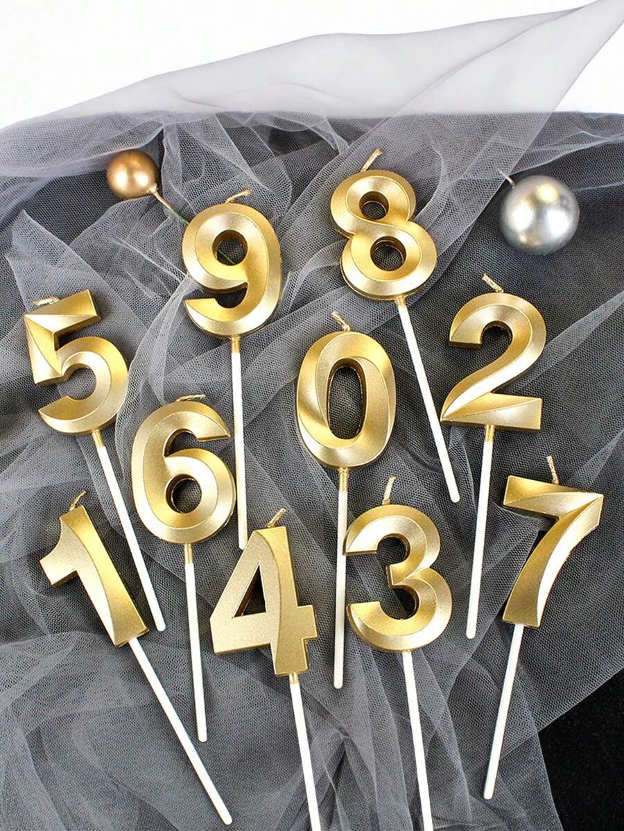 1 件音乐数字生日蜡烛，用于蛋糕装饰和派对用品、甜点烘焙蜡烛插条、圣诞节 - 金色 - 查看 1