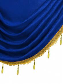1pc Solid Color Window Curtain, European Style Polyester Material With Beaded Edge, Suitable For Living Room, Bedroom, And Door Decoration - Blue - View 4