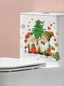 1pc Santa & Christmas Tree Decor Toilet Sticker For Christmas - Multicolor - View 6