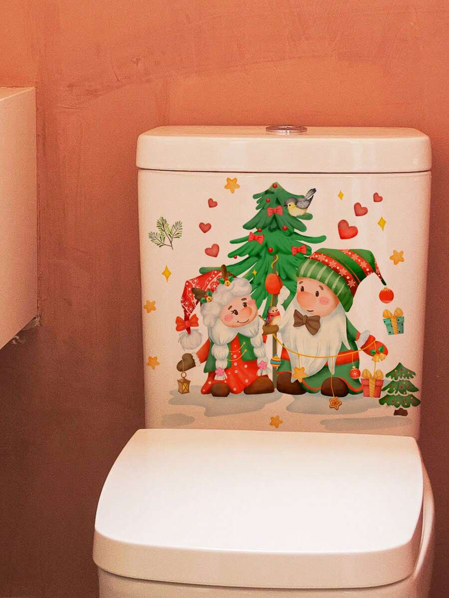 1pc Santa & Christmas Tree Decor Toilet Sticker For Christmas - Multicolor - View 1