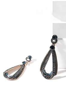 1對新款藍色水滴鑲嵌耳墜,韓版復古時尚女士耳飾