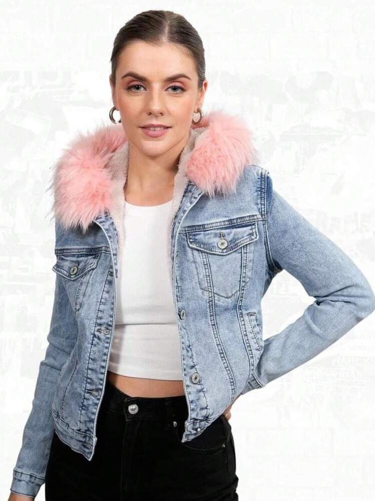 chamarra de mezclilla con peluche mujer