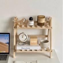 Double-layer Wooden Desk Organizer, Natural Wood Double-layer Desktop Storage Rack For Dormitory, Bedroom And Office - White - View 4