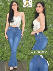 FINTI Skinny Jeans para Dama corte Acampanado con Cintura Alta, Pantalón para Mujer Sexy con Efecto Levantamiento de Gluteo - Azul - Ver 1