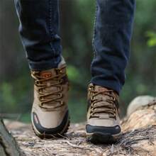 Men's Fashion Lace-Up Athletic Shoes, Comfortable PU Leather Outdoor Anti-Slip Men's Boots, Breathable Casual Shoes For Men, Hiking Shoes For Fall
