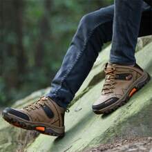 Men's Fashion Lace-Up Athletic Shoes, Comfortable PU Leather Outdoor Anti-Slip Men's Boots, Breathable Casual Shoes For Men, Hiking Shoes For Fall