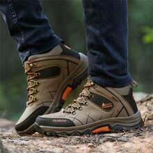 Men's Fashion Lace-Up Athletic Shoes, Comfortable PU Leather Outdoor Anti-Slip Men's Boots, Breathable Casual Shoes For Men, Hiking Shoes For Fall