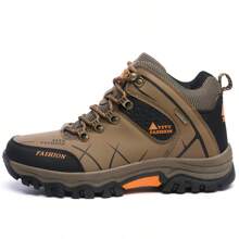 Men's Fashion Lace-Up Athletic Shoes, Comfortable PU Leather Outdoor Anti-Slip Men's Boots, Breathable Casual Shoes For Men, Hiking Shoes For Fall
