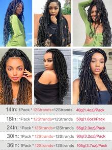 1-3 Gói Tóc Giả Dreadlocks Móc Sợi Mới, Tóc Nối Xoăn Đen Tự Nhiên, Tóc Dreadlocks Móc Sợi Tổng Hợp Dài Mềm Mại, Tóc Nối Dreadlocks Phong Cách Bohemian, Quà Giáng Sinh Cho Phụ Nữ (12 Sợi/Gói, 1b#) - màu đen - Xem 2