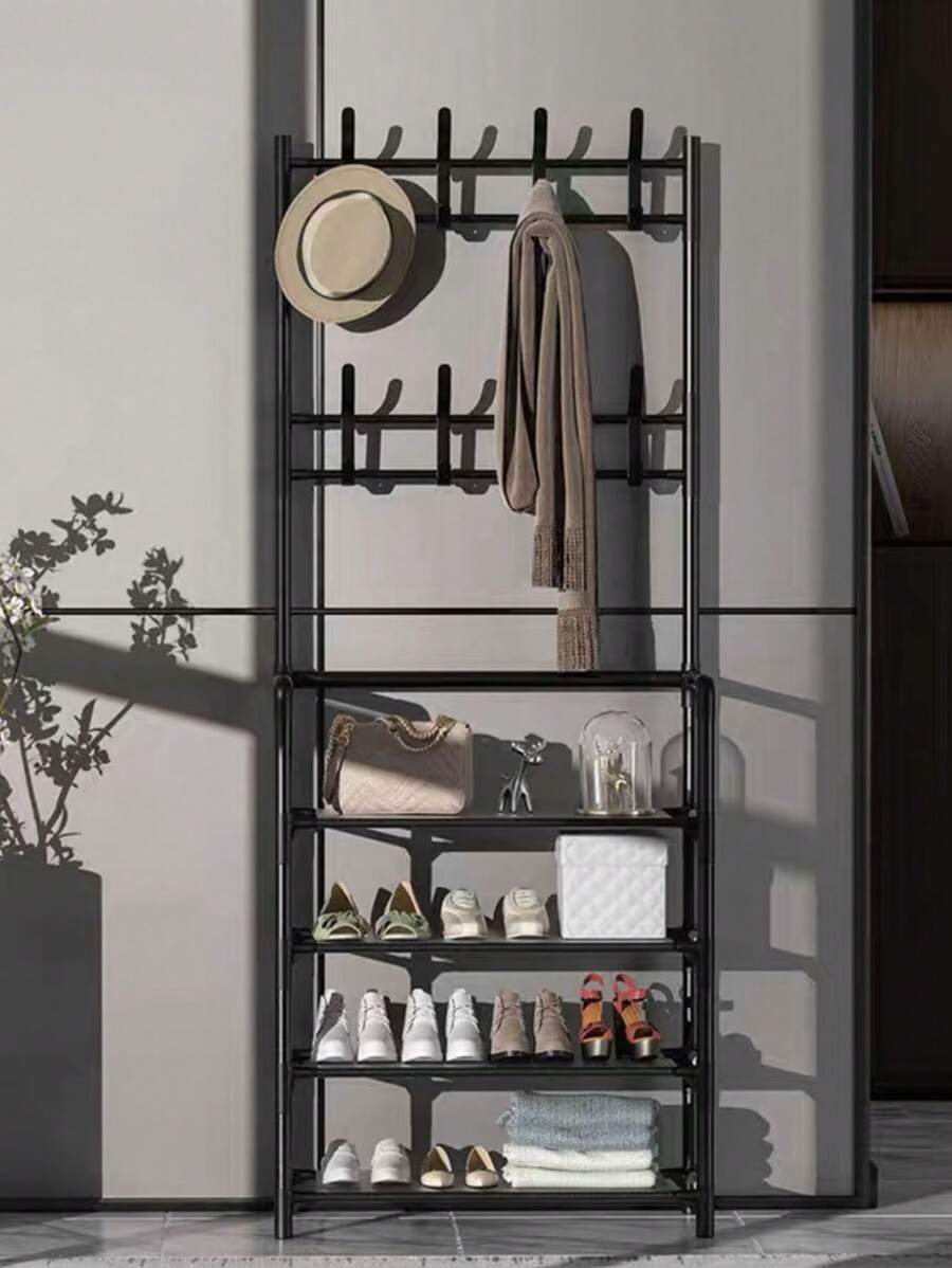 Zapatero para armario,organizador de zapatos con sombrero, perchero, estante de entrada para almacenamient Estante de baño - Negro - Ver 1
