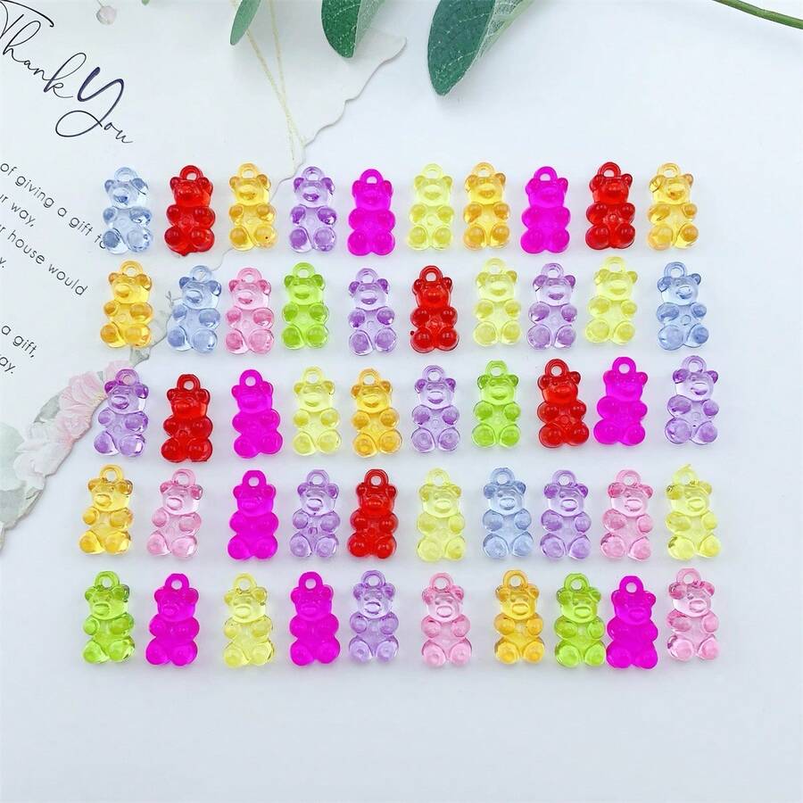 50颗亚克力迷你彩色小熊珠，颜色随机，适合制作珠宝 - 彩色 - 查看 1